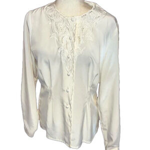 Vintage Ivory Christie & Jill Button Polyester Suit Blouse Fitted 8